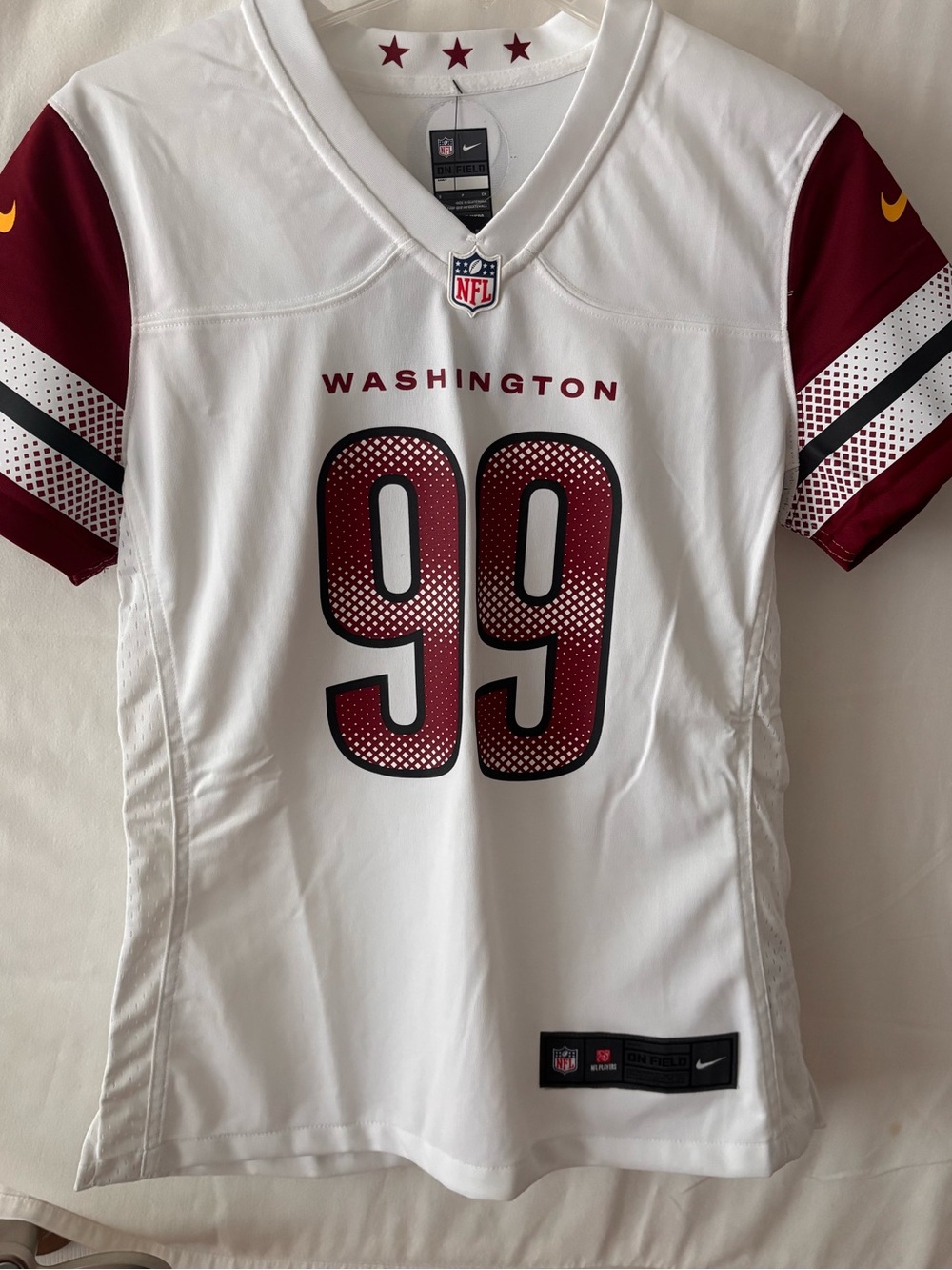 NFL White Jersey with Burgundy Star Accents